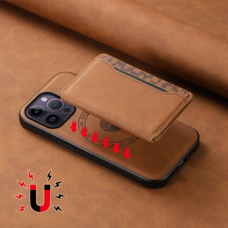 For iPhone 14 Pro Max Denior D13 Retro Texture Leather MagSafe Card Bag Phone Case(Brown) - HoMEdemic™ 