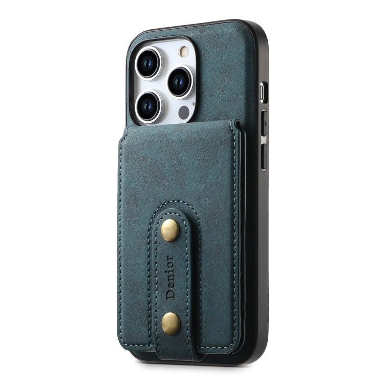 For iPhone 14 Pro Max Denior D14 NK Retro Pattern MagSafe Magnetic Card Holder Leather Phone Case(Blue) - HoMEdemic™ 