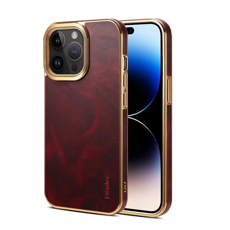 For iPhone 14 Pro Max Denior Oil Wax Cowhide Plating Phone Case(Red) - HoMEdemic™ 
