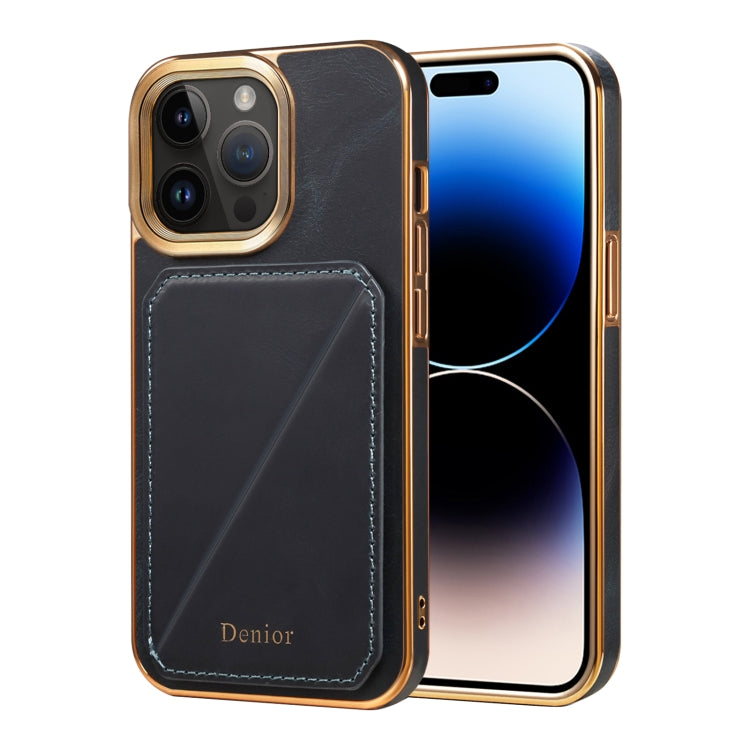 For iPhone 14 Pro Max Denior Oil Wax Leather Electroplating Card Slot Holder Phone Case(Blue) - HoMEdemic™ 