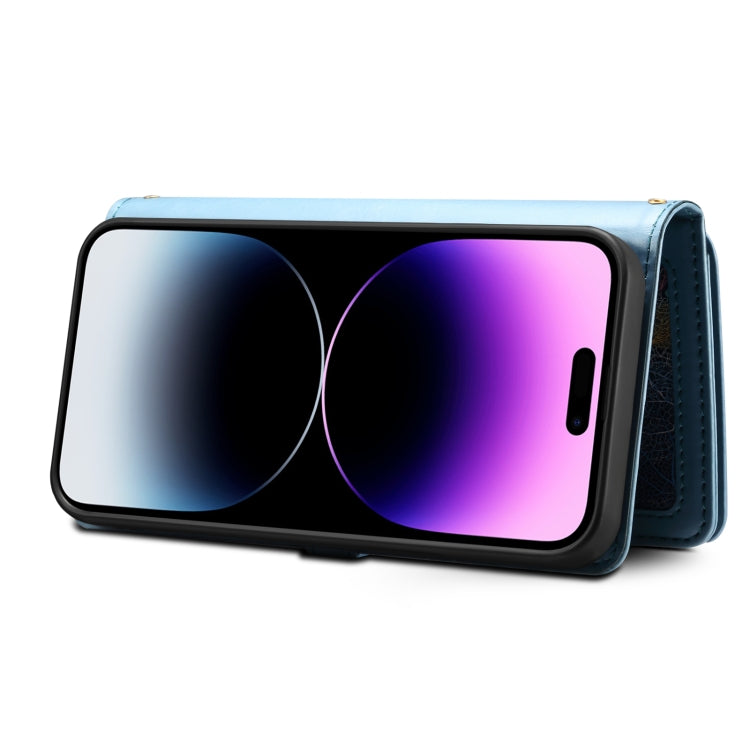 For iPhone 14 Pro Max ESEBLE Star Series Lanyard Zipper Wallet RFID Leather Case(Blue) - HoMEdemic™ 