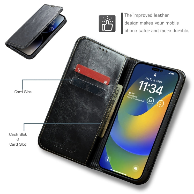For iPhone 14 Pro Max FIERRE SHANN Vintage Bark Texture Wallet Leather Phone Case(Black) - HoMEdemic™ 