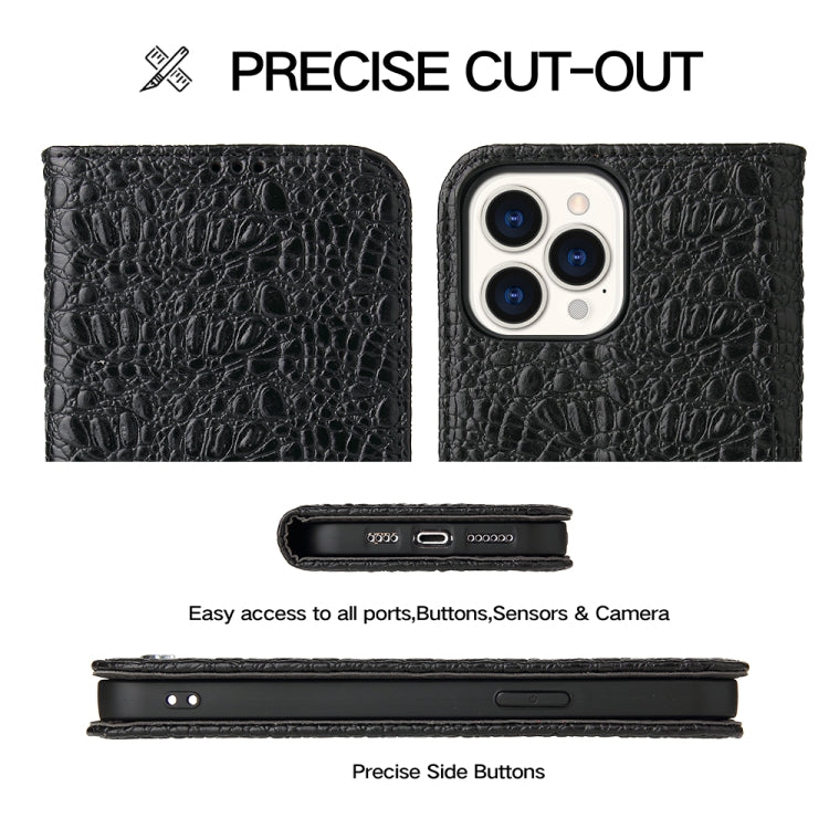 For iPhone 14 Pro Max Fierre Shann Crocodile Texture Magnetic Genuine Leather Phone Case(Black) - HoMEdemic™ 