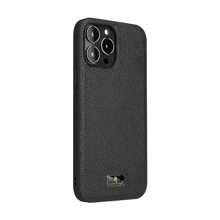 For iPhone 14 Pro Max Fierre Shann Leather Texture Phone Back Cover Case (Lychee Black) - HoMEdemic™ 