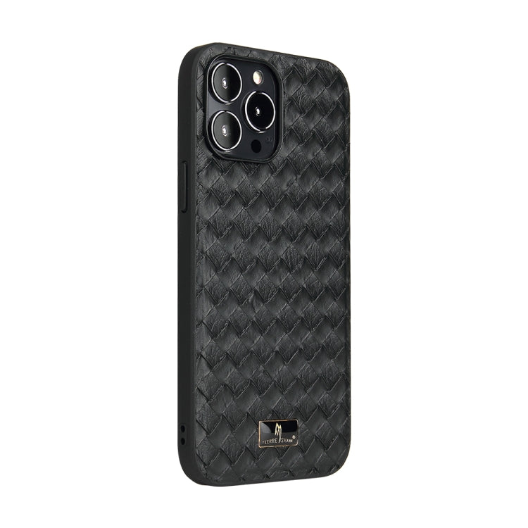 For iPhone 14 Pro Max Fierre Shann Leather Texture Phone Back Cover Case (Woven Black) - HoMEdemic™ 