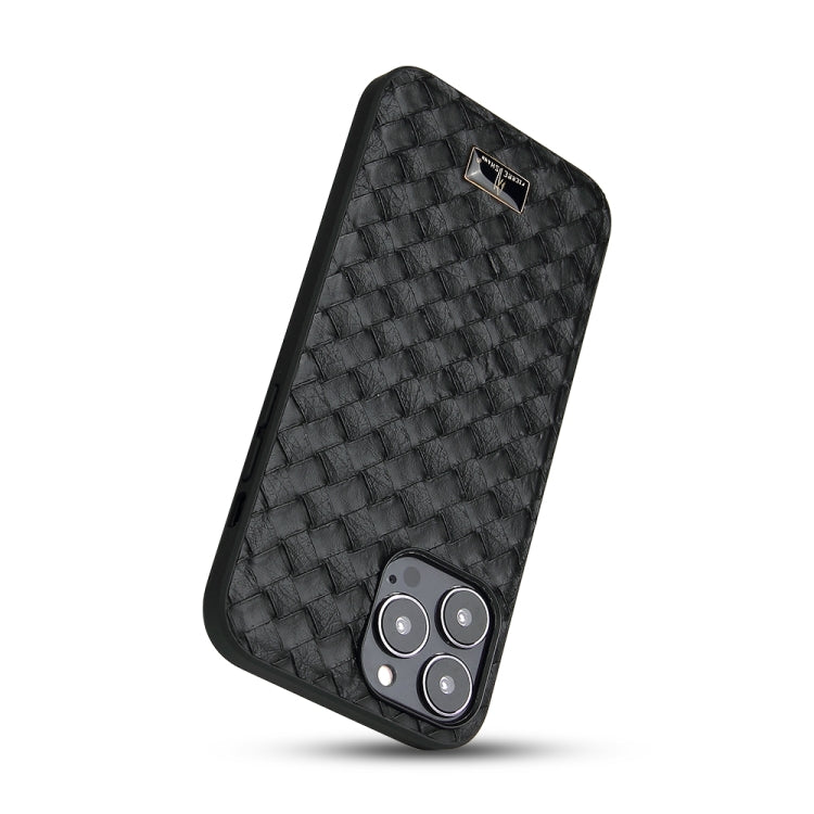 For iPhone 14 Pro Max Fierre Shann Leather Texture Phone Back Cover Case (Woven Black) - HoMEdemic™ 