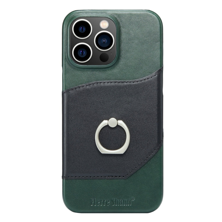 For iPhone 14 Pro Max Fierre Shann Oil Wax Texture Genuine Leather Back Case (Black) - HoMEdemic™ 