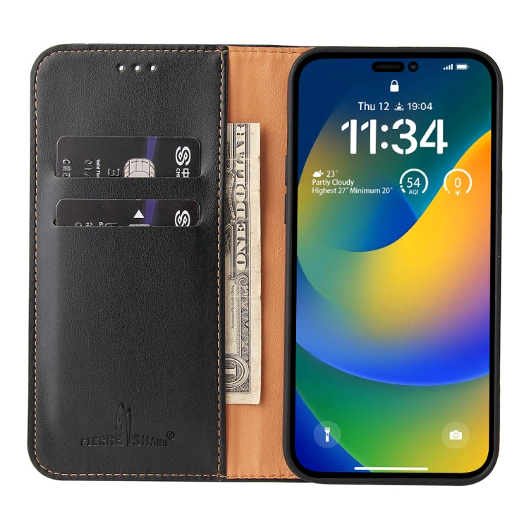For iPhone 14 Pro Max Fierre Shann PU Genuine Leather Texture Leather Phone Case (Black) - HoMEdemic™ 