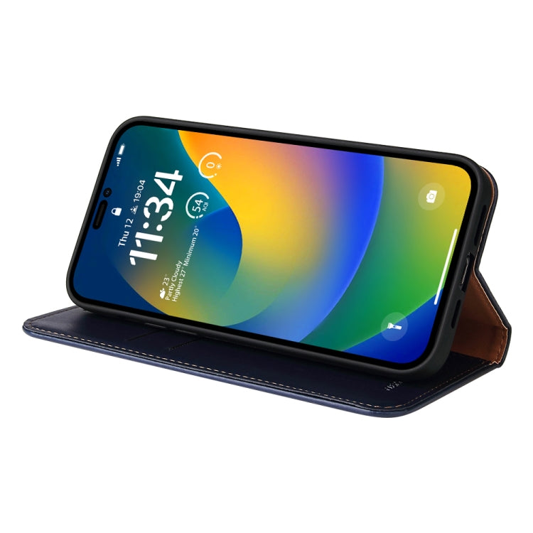 For iPhone 14 Pro Max Fierre Shann PU Genuine Leather Texture Leather Phone Case (Blue) - HoMEdemic™ 