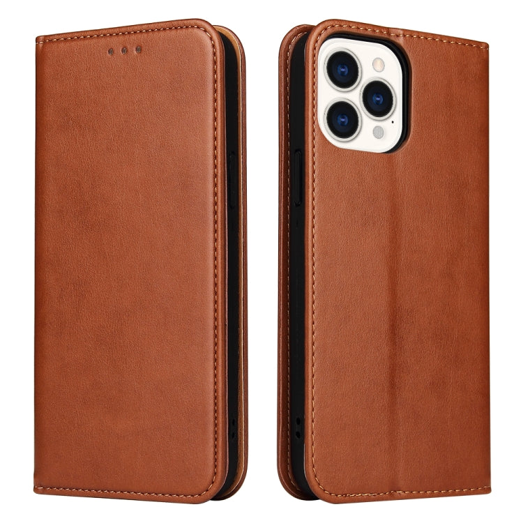 For iPhone 14 Pro Max Fierre Shann PU Genuine Leather Texture Leather Phone Case (Brown) - HoMEdemic™ 