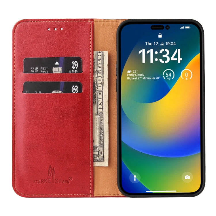 For iPhone 14 Pro Max Fierre Shann PU Genuine Leather Texture Leather Phone Case (Red) - HoMEdemic™ 