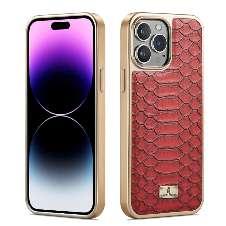 For iPhone 14 Pro Max Fierre Shann Python Texture Electroplating PU Phone Case(Red) - HoMEdemic™ 