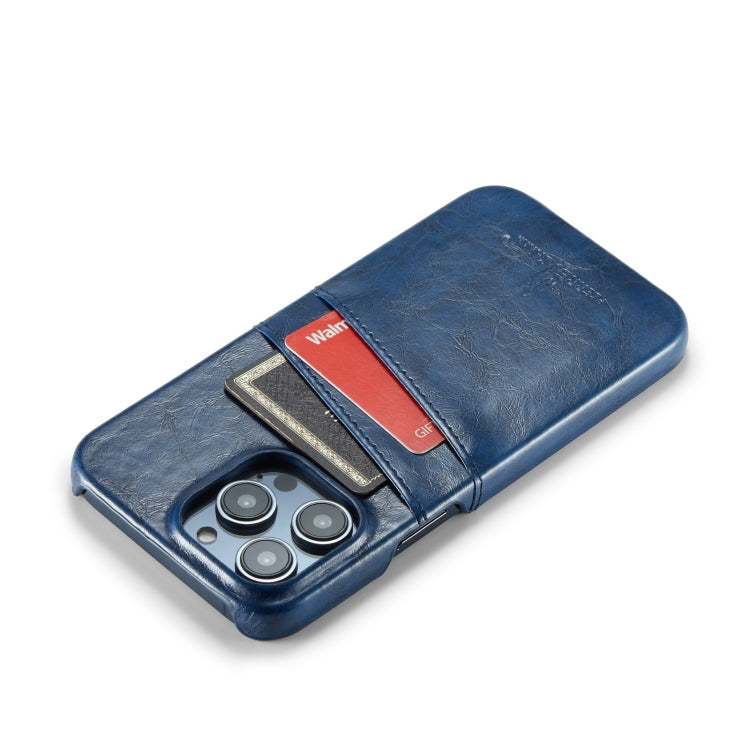 For iPhone 14 Pro Max Fierre Shann Retro Oil Wax Texture PU Leather Case with Card Slots (Blue) - HoMEdemic™ 