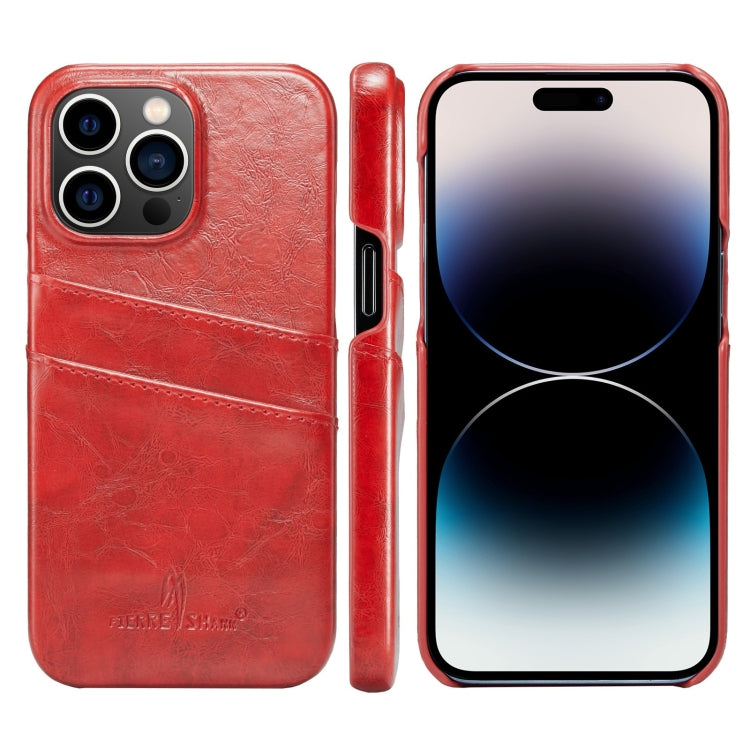 For iPhone 14 Pro Max Fierre Shann Retro Oil Wax Texture PU Leather Case with Card Slots (Red) - HoMEdemic™ 