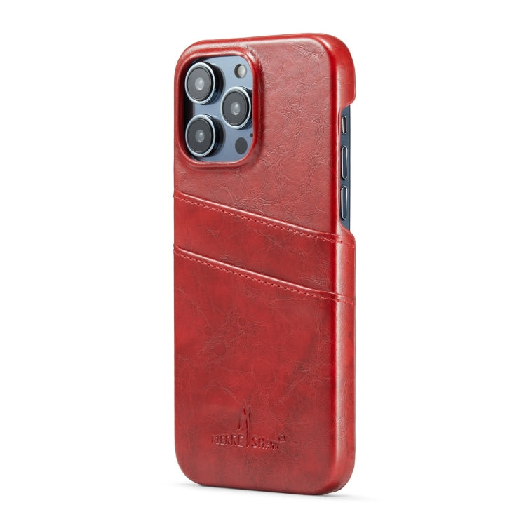 For iPhone 14 Pro Max Fierre Shann Retro Oil Wax Texture PU Leather Case with Card Slots (Red) - HoMEdemic™ 