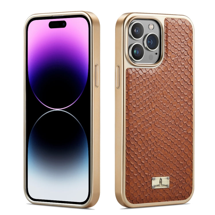 For iPhone 14 Pro Max Fierre Shann Snake Texture Electroplating PU Phone Case(Brown) - HoMEdemic™ 