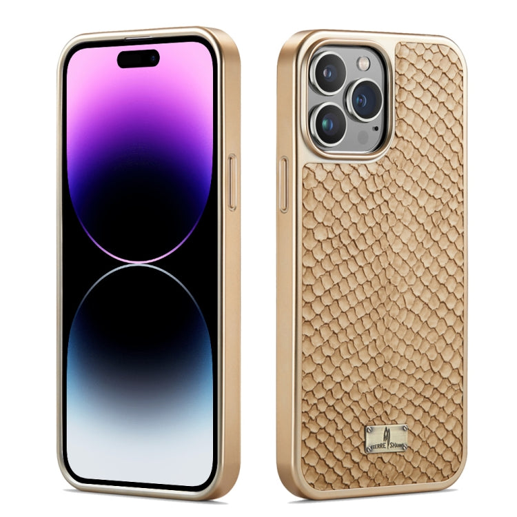 For iPhone 14 Pro Max Fierre Shann Snake Texture Electroplating PU Phone Case(White) - HoMEdemic™ 