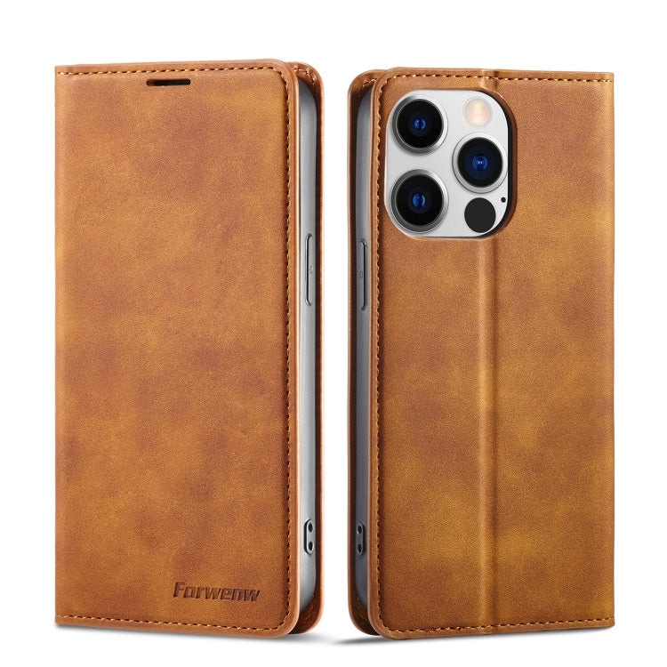 For iPhone 14 Pro Max Forwenw Dream Series Oil Edge Strong Magnetism Leather Phone Case(Brown) - HoMEdemic™ 