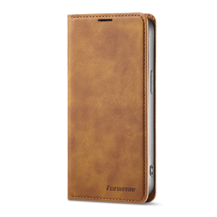 For iPhone 14 Pro Max Forwenw Dream Series Oil Edge Strong Magnetism Leather Phone Case(Brown) - HoMEdemic™ 