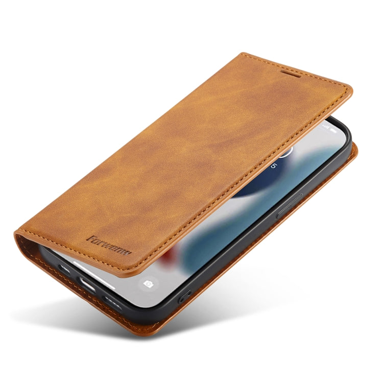 For iPhone 14 Pro Max Forwenw Dream Series Oil Edge Strong Magnetism Leather Phone Case(Brown) - HoMEdemic™ 
