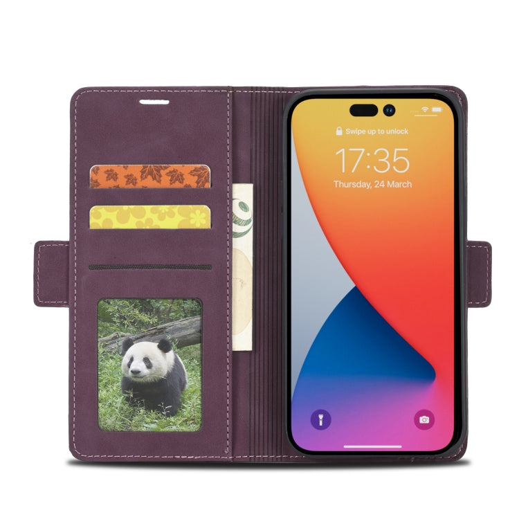 For iPhone 14 Pro Max Forwenw Dual-side Buckle Leather Phone Case (Wine Red) - HoMEdemic™ 