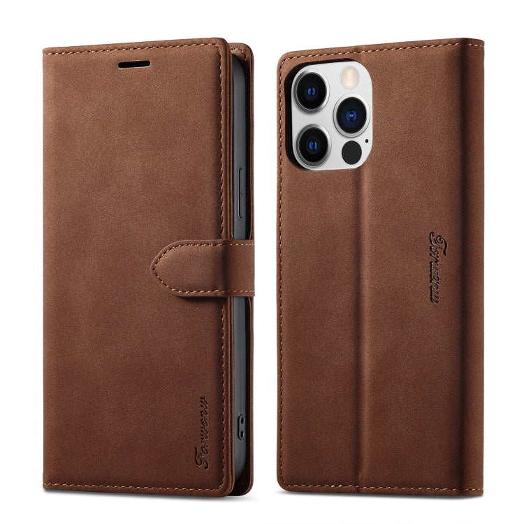 For iPhone 14 Pro Max Forwenw F1 Series Matte Strong Magnetism Leather Phone Case(Brown) - HoMEdemic™ 