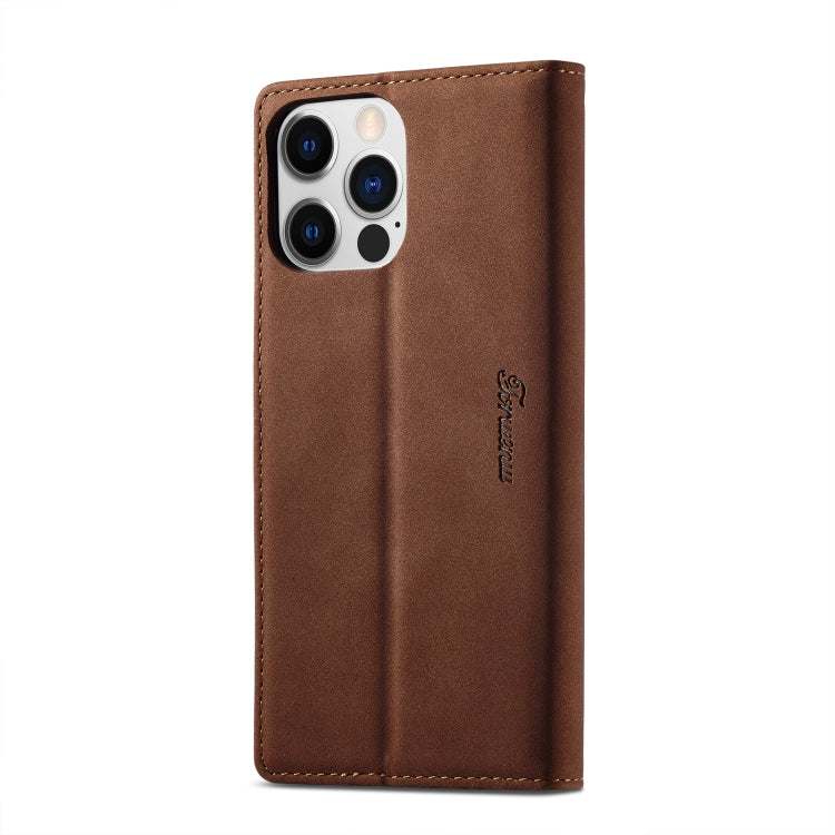 For iPhone 14 Pro Max Forwenw F1 Series Matte Strong Magnetism Leather Phone Case(Brown) - HoMEdemic™ 