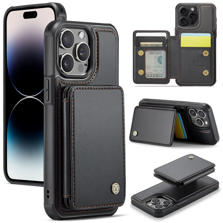 For iPhone 14 Pro Max JEEHOOD J05 Business Magnetic Style RFID Leather Phone Case(Black) - HoMEdemic™ 
