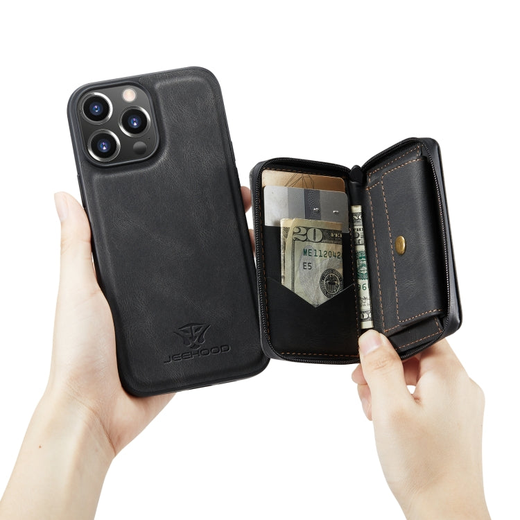 For iPhone 14 Pro Max JEEHOOD Magnetic Zipper Wallet Leather Phone Case (Black) - HoMEdemic™ 