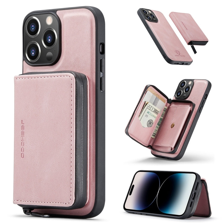 For iPhone 14 Pro Max JEEHOOD Magnetic Zipper Wallet Leather Phone Case (Pink) - HoMEdemic™ 