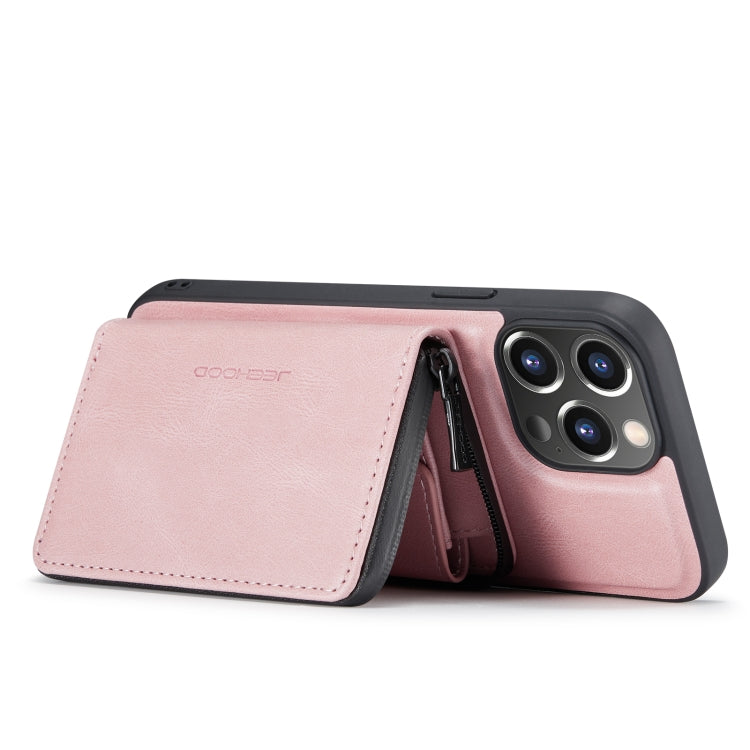For iPhone 14 Pro Max JEEHOOD Magnetic Zipper Wallet Leather Phone Case (Pink) - HoMEdemic™ 
