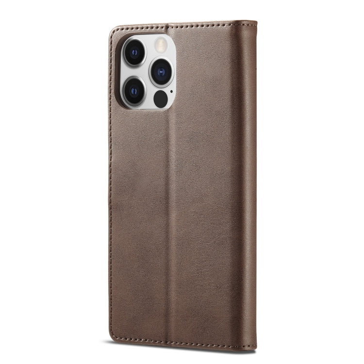 For iPhone 14 Pro Max LC.IMEEKE Calf Texture Horizontal Flip Leather Case (Brown) - HoMEdemic™ 
