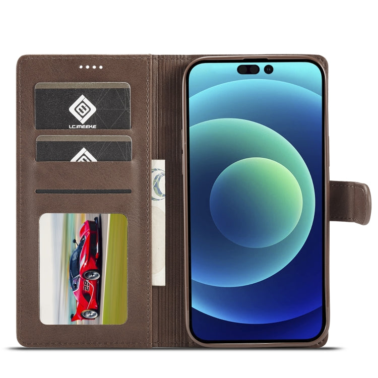 For iPhone 14 Pro Max LC.IMEEKE Calf Texture Horizontal Flip Leather Case (Brown) - HoMEdemic™ 