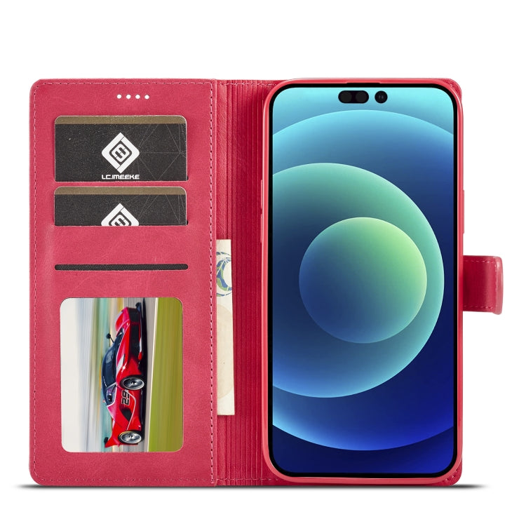 For iPhone 14 Pro Max LC.IMEEKE Calf Texture Horizontal Flip Leather Case (Red) - HoMEdemic™ 