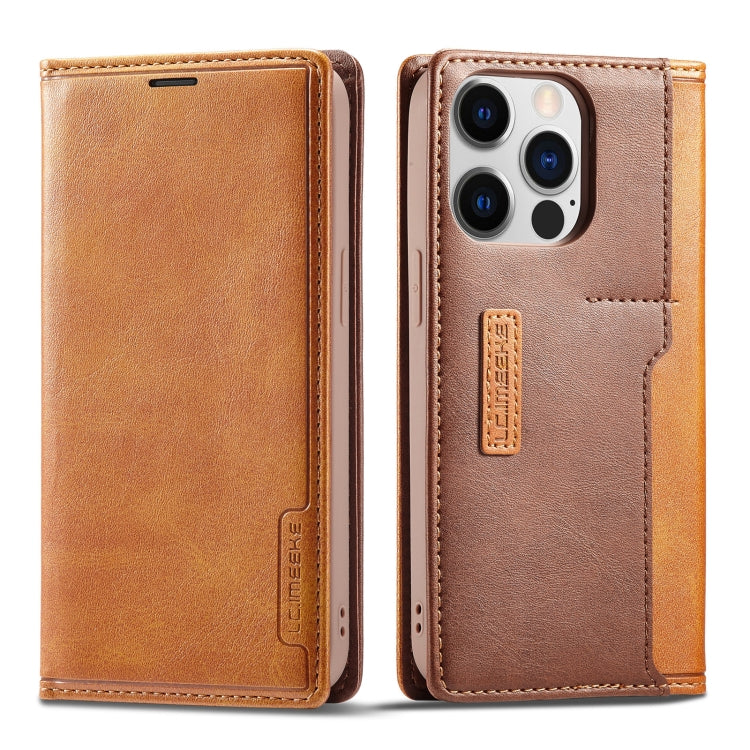 For iPhone 14 Pro Max LC.IMEEKE LC-001 Color Matching Frosted Leather Phone Case (Brown) - HoMEdemic™ 