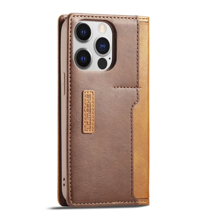 For iPhone 14 Pro Max LC.IMEEKE LC-001 Color Matching Frosted Leather Phone Case (Brown) - HoMEdemic™ 
