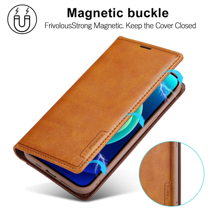 For iPhone 14 Pro Max LC.IMEEKE LC-001 Color Matching Frosted Leather Phone Case (Brown) - HoMEdemic™ 