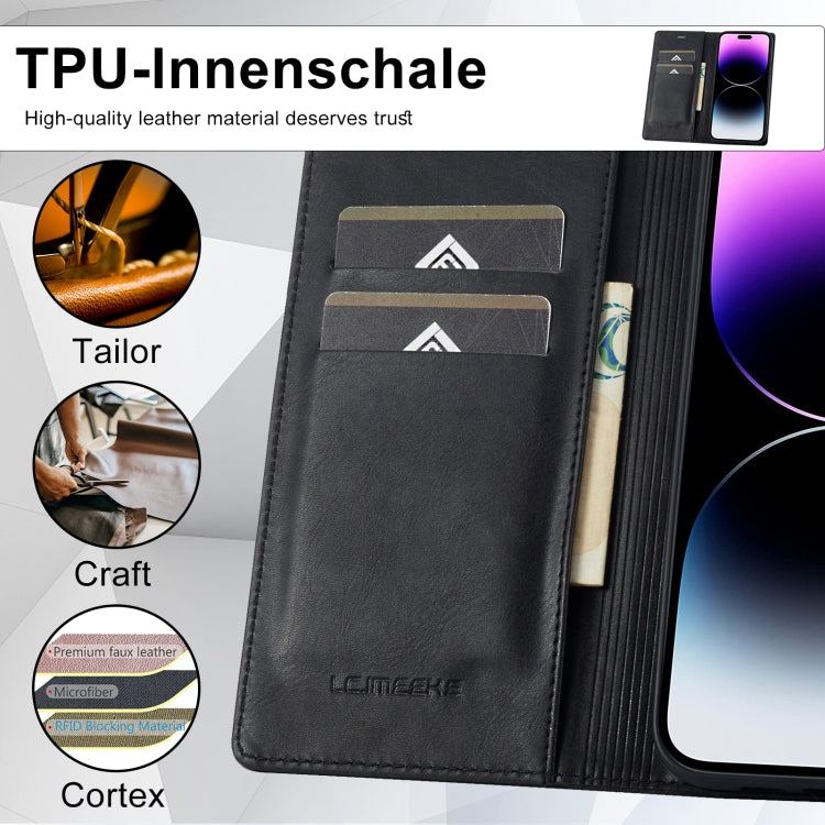 For iPhone 14 Pro Max LC.IMEEKE RFID Anti-theft Leather Phone Case(Black) - HoMEdemic™ 