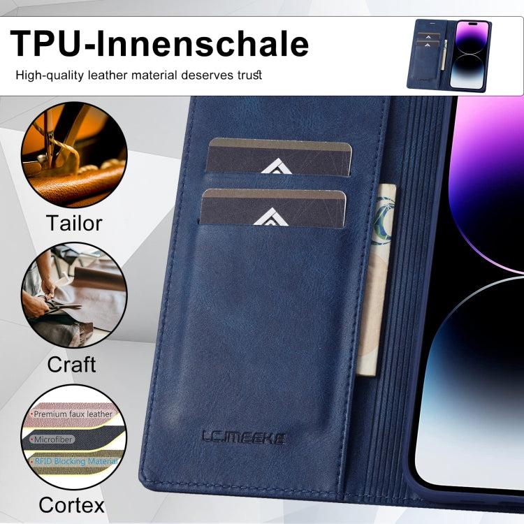 For iPhone 14 Pro Max LC.IMEEKE RFID Anti-theft Leather Phone Case(Blue) - HoMEdemic™ 