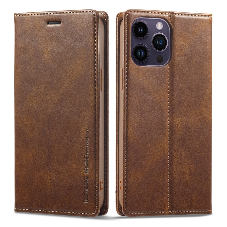 For iPhone 14 Pro Max LC.IMEEKE RFID Anti-theft Leather Phone Case(Brown) - HoMEdemic™ 