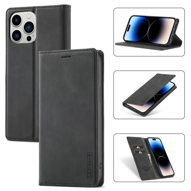 For iPhone 14 Pro Max LC.IMEEKE Strong Magnetic Leather Phone Case with Holder & Card Slots & Wallet (Black) - HoMEdemic™ 