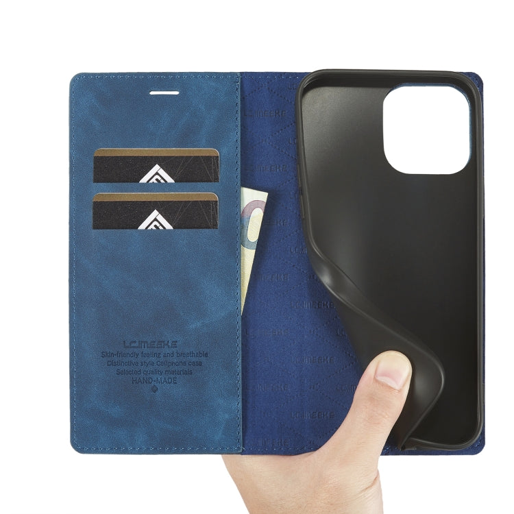 For iPhone 14 Pro Max LC.IMEEKE Strong Magnetic Leather Phone Case with Holder & Card Slots & Wallet (Blue) - HoMEdemic™ 