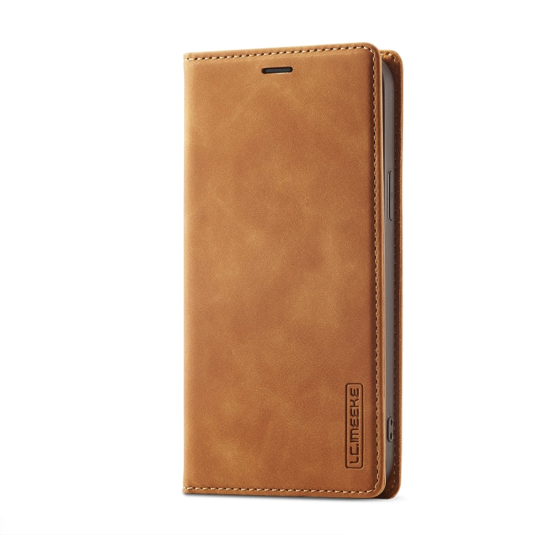 For iPhone 14 Pro Max LC.IMEEKE Strong Magnetic Leather Phone Case with Holder & Card Slots & Wallet (Brown) - HoMEdemic™ 
