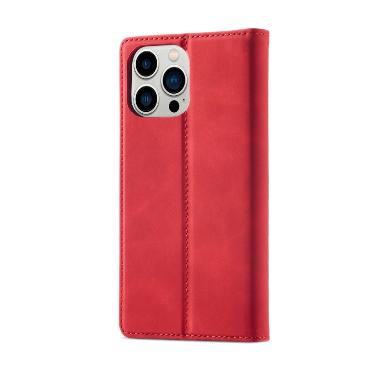 For iPhone 14 Pro Max LC.IMEEKE Strong Magnetic Leather Phone Case with Holder & Card Slots & Wallet (Red) - HoMEdemic™ 