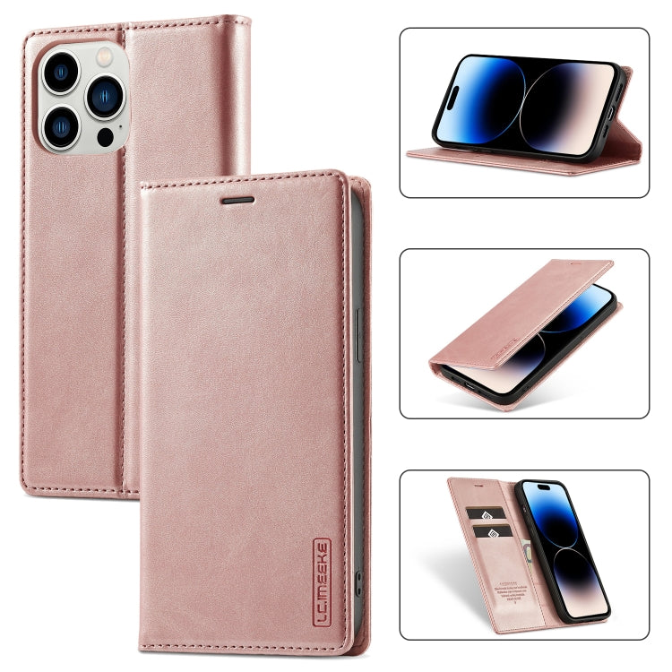 For iPhone 14 Pro Max LC.IMEEKE Strong Magnetic Leather Phone Case with Holder & Card Slots & Wallet (Rose Gold) - HoMEdemic™ 