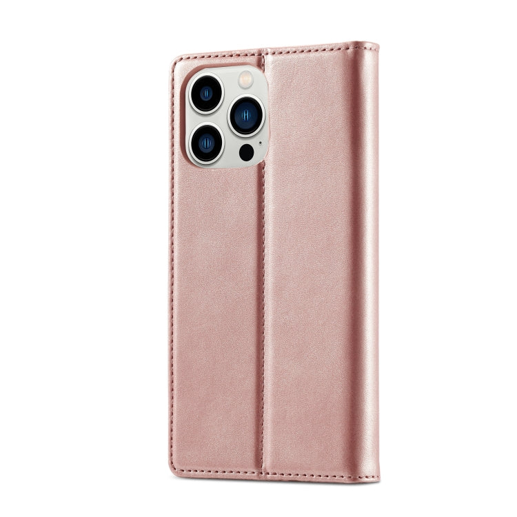 For iPhone 14 Pro Max LC.IMEEKE Strong Magnetic Leather Phone Case with Holder & Card Slots & Wallet (Rose Gold) - HoMEdemic™ 