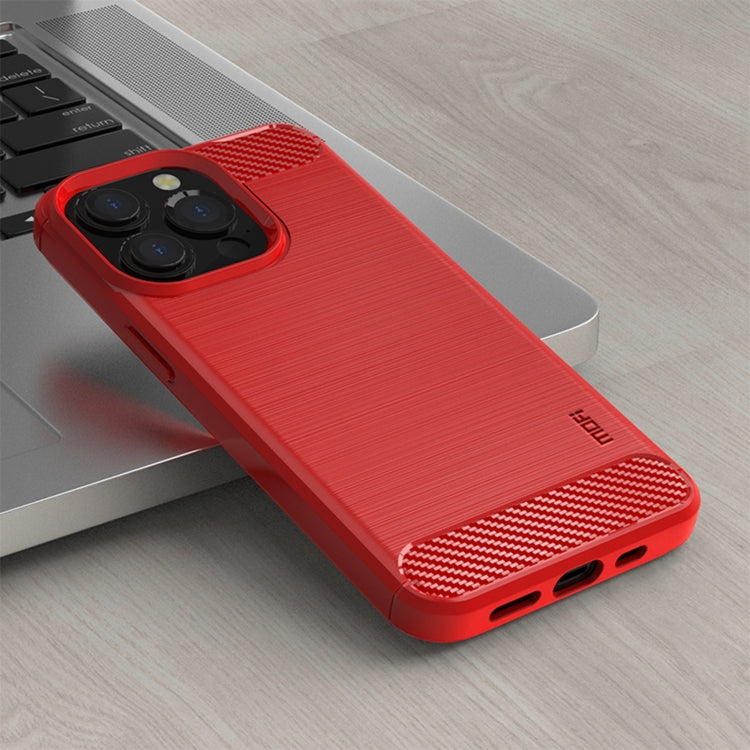 For iPhone 14 Pro Max MOFI Gentleness Brushed Texture Carbon Fiber TPU Phone Case (Red) - HoMEdemic™ 