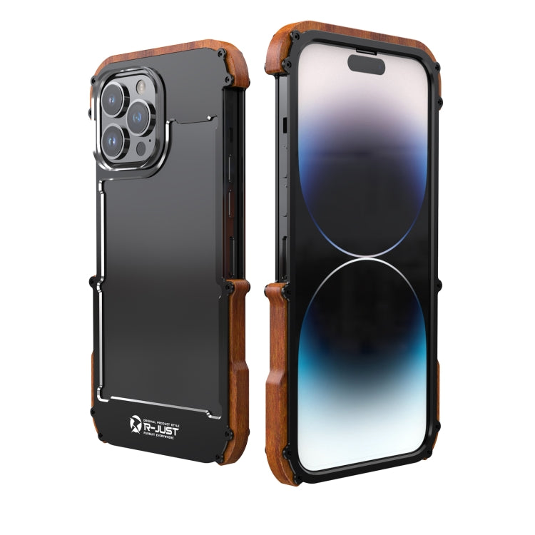 For iPhone 14 Pro Max R-JUST Ironwood Generation Metal + Wood Phone Case - HoMEdemic™ 