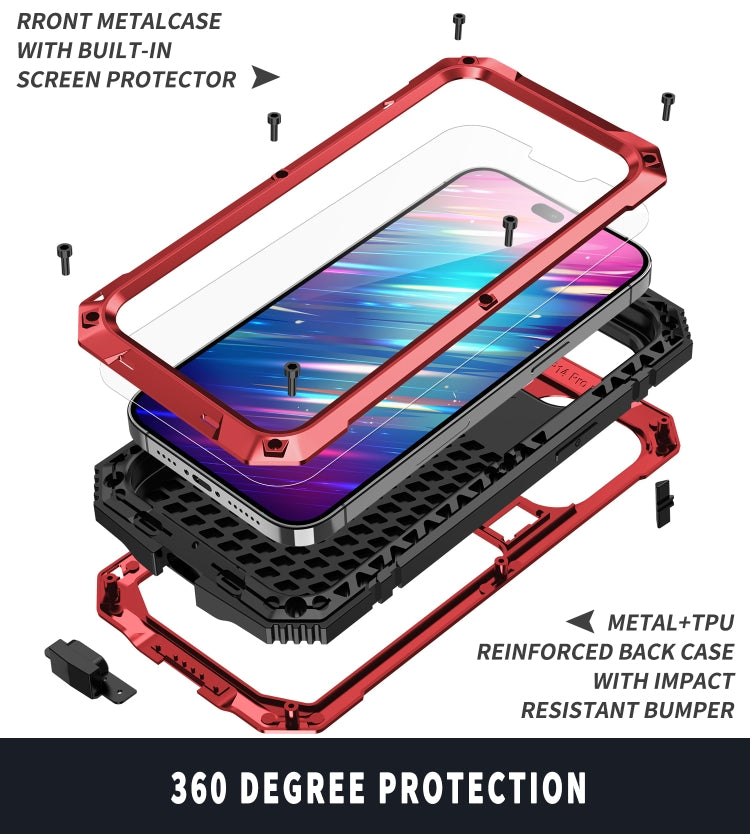 For iPhone 14 Pro Max R-JUST Shockproof Waterproof Dust-proof Case with Holder (Red) - HoMEdemic™ 
