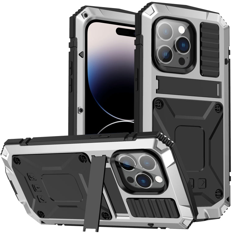 For iPhone 14 Pro Max R-JUST Shockproof Waterproof Dust-proof Case with Holder (Silver) - HoMEdemic™ 